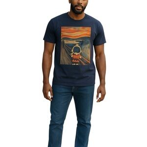 Charlie Brown x Edvard Munch The Scream Parody Shirt – Men's L –Gildan Navy NWOT